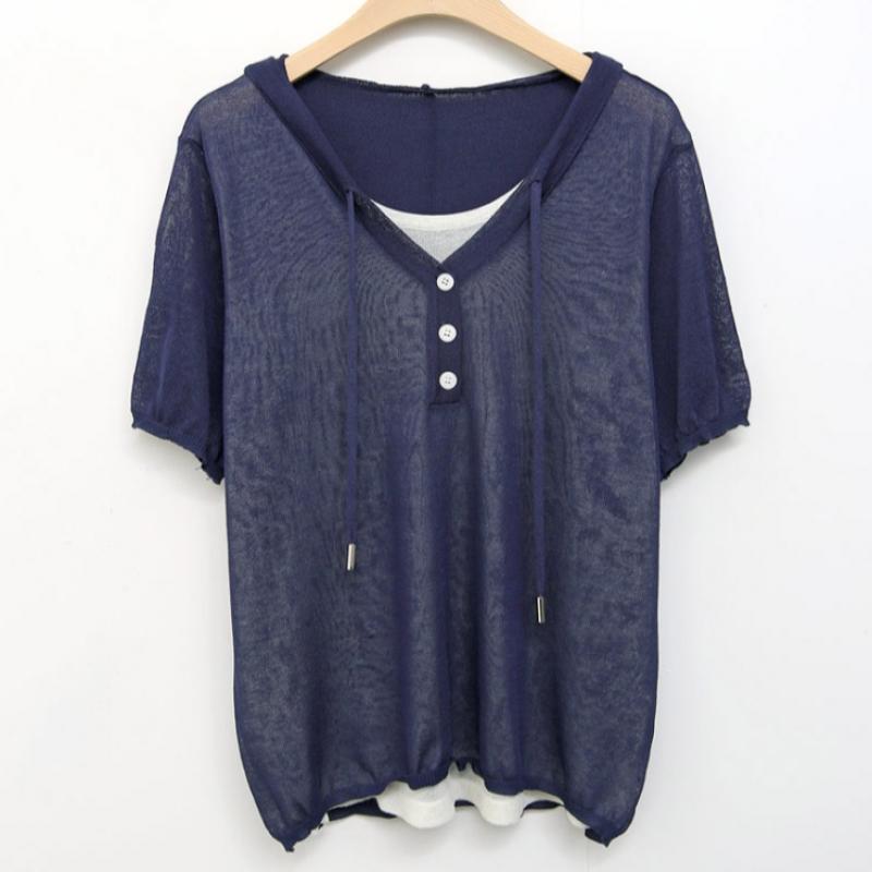 Shop Women S Layered ShorT Sleeve Hoodie KniT T ShirT Gray Jr Wkn 4531