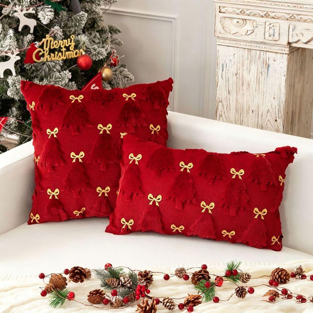 Christmas Plush Pillow Cover With Geometric Snowflake Design For Home Decor And Gift