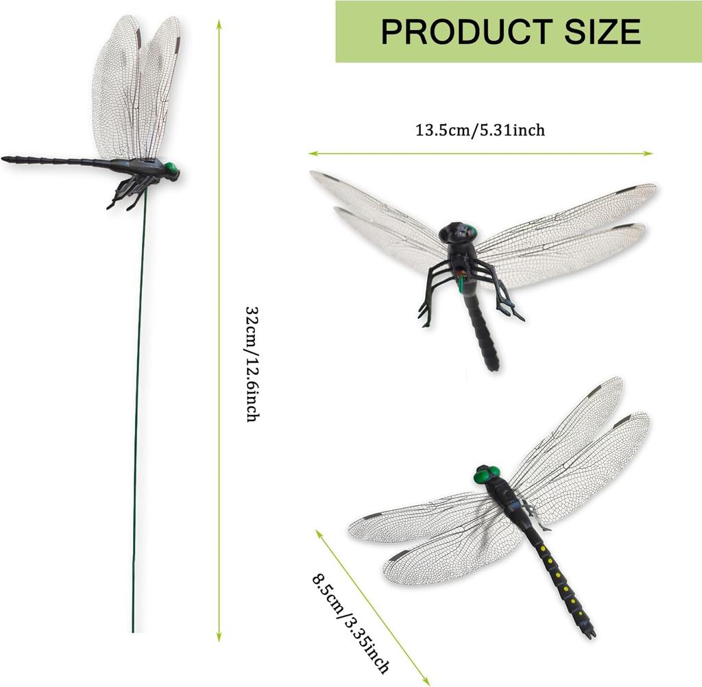10 Pcs Decorative Stakes, Lifelike 3D Big Dragonflies PVC Dragon Fly Garden Stake for Indoor Outdoor Yard Balcony Plant Flower Pot Decor