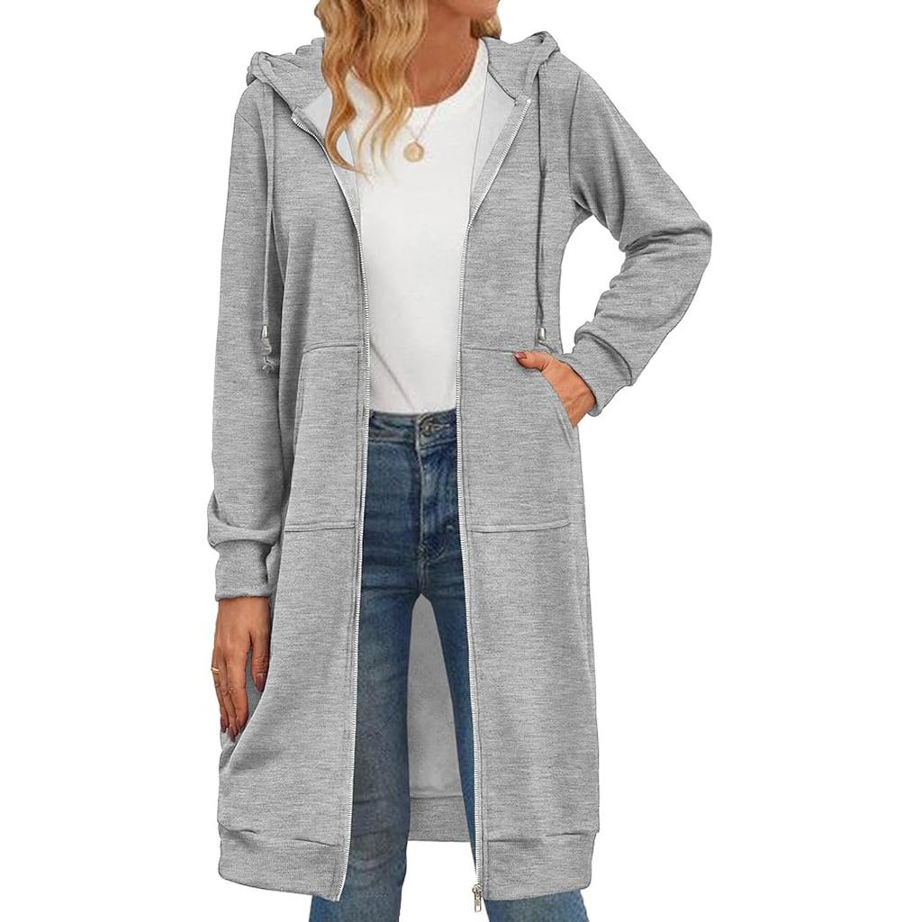 Women's Zip Up Hoodies Oversized Fleece Long Tunic Sweatshirts Casual Long Sleeve  Fall Hoodie Jacket Coat