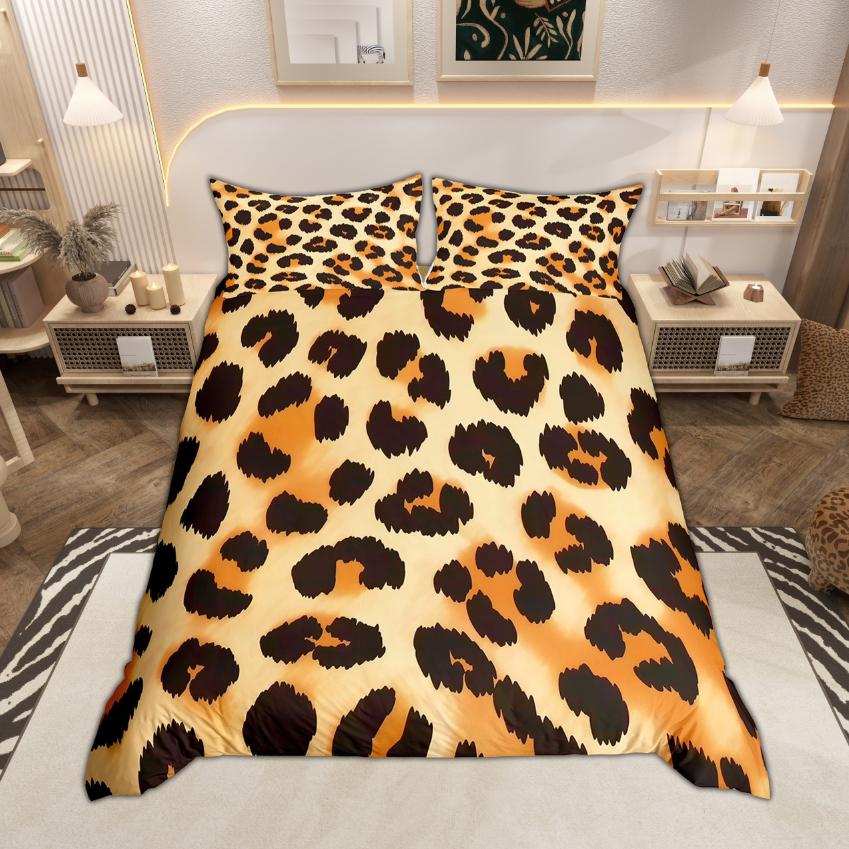 Homewish Brown Cheetah Print Duvet Cover Set Chic Leopard Printed Quilt Cover Set Jungle Animal Theme Bedding Set