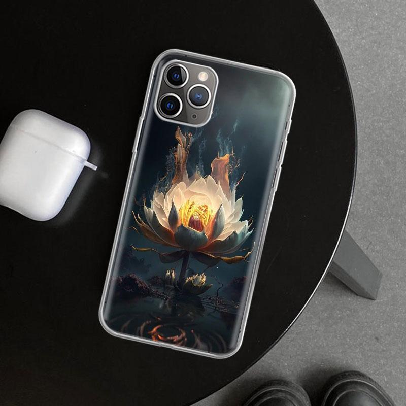Buddhist Fire Lotus Phone Case Cover for iPhone 11 12 13 Mini 14 15 Plus 16 Pro Max 17 Air 7 8 + SE Art Customized Fundas 11 12