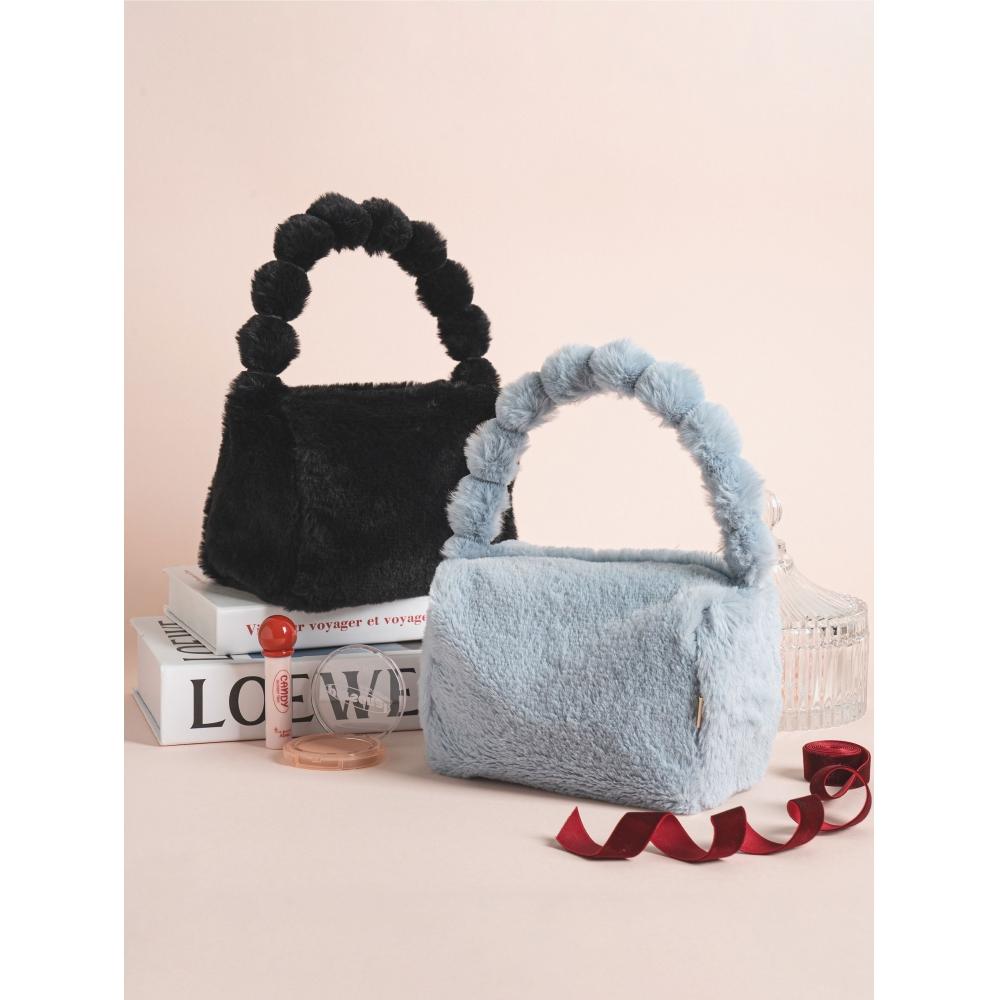 Daiso Cloud Handle Fur Tote Bag Blue