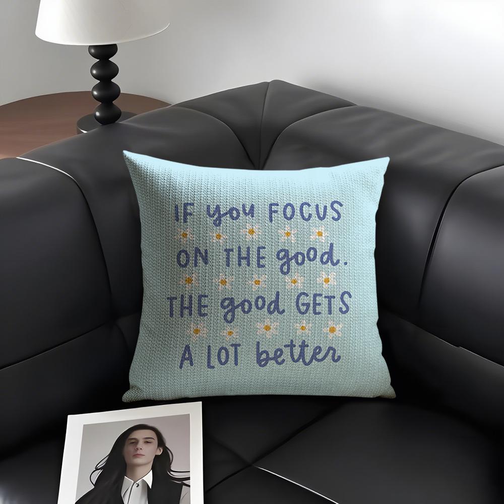 Encouraging Text Ins Cushion Cover Natural Linen Organic Fabric Double-Sided Printing Sofa Home Decor Gift Pillow Case