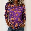 Women Loose Fit Casual 3/4 Sleeve Top Halloween Print Comfortable Pullover Lightweight Blouse for Everyday Wear