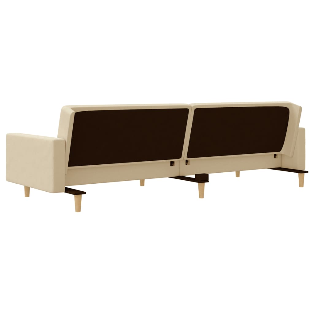 2 Seater Sleeper Sofa with 2 Cushions Cream Fabric