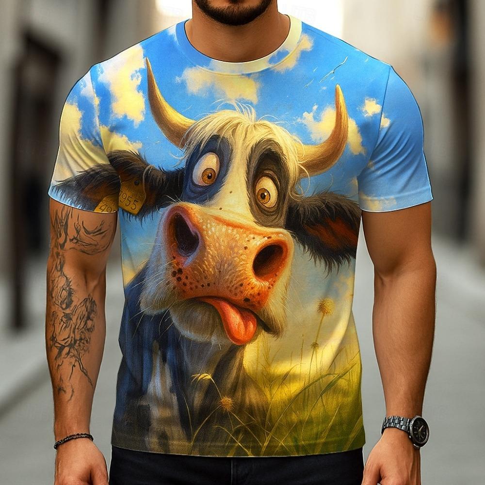 Men s Animal Cow 3D T Shirt Short Sleeve T shirt 3D Print Crew Neck Shirt Exaggerated Designer Party Holiday S