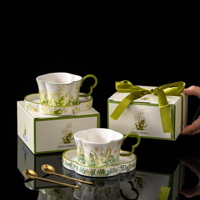 Polish Retro Hand-Painted Lily Of The Valley Blooming High-End Birthday Gift Souvenir Cup Ceramic Coffee Cup