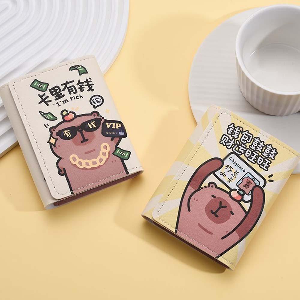 Large Capacity PU Three-fold Purse Cute Cartoon Coin Pouch Portable Capybara Wallet  Work