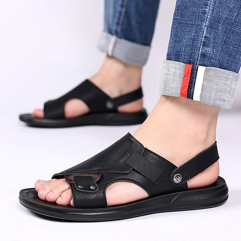 Fashion Classic Open Toe Men's Sandals Summer 2024 Non-slip Waterproof Sandals Men's Soft Bottom Wear-resistant Middle-aged Dual-use