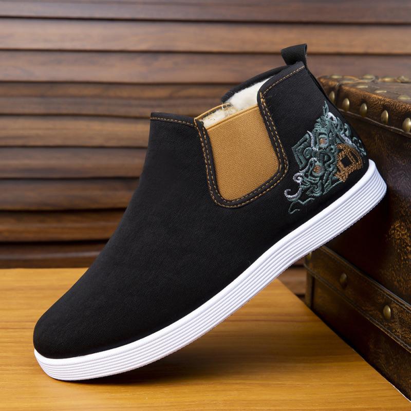 Autumn and winter high-top national cloth shoes, divine beast embroidered piled thickened cotton shoes, snow boots, casual and comfortable men's shoes