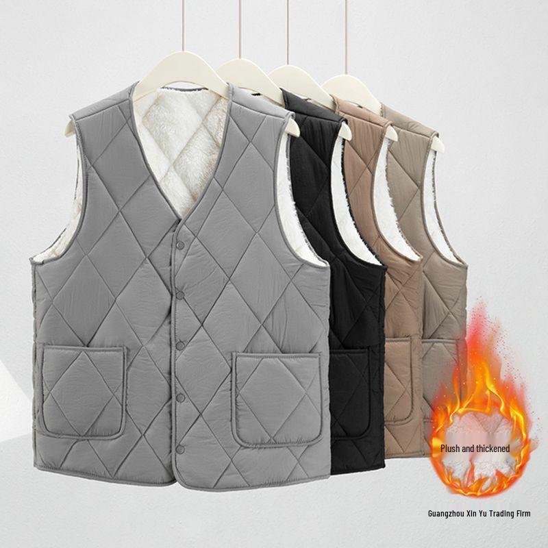 Men's Plus Size Lambswool Cotton Jacket - Autumn Winter Warm, Velvet-Lined, Thick, Short Collar, Loose Fit, Versatile Design