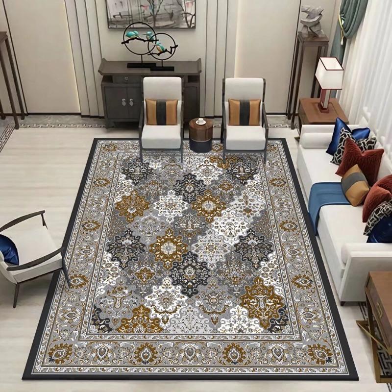 Vintage Euro American Foldable Carpet Thickened Washed Cotton Backing Ethnic Style Area Rug for Living Room Bedroom Home Decor