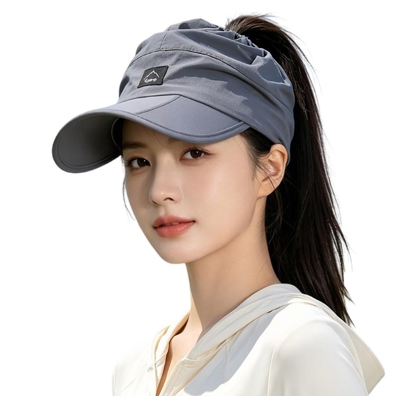 Women's Packable Open-Top Sun Hat Cap, Breathable Nylon Ponytail Style with Front Bill for Hiking and Holiday Travel
