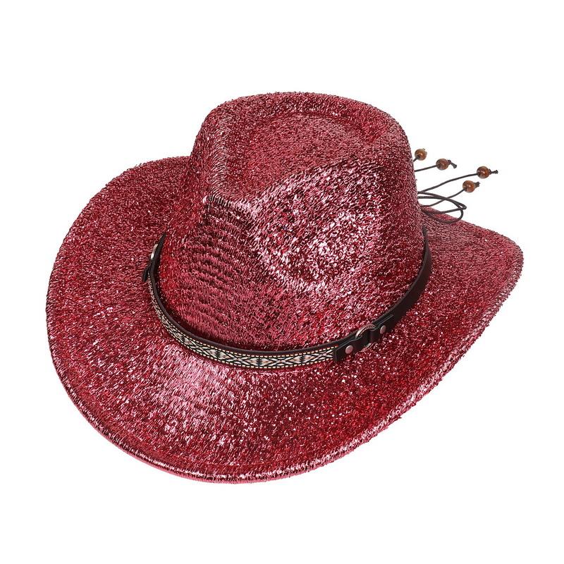 Glitzerndes Cowboyhut Unisex Westernstil Breiter Rand Fedora Hut für Party Festival Cosplay