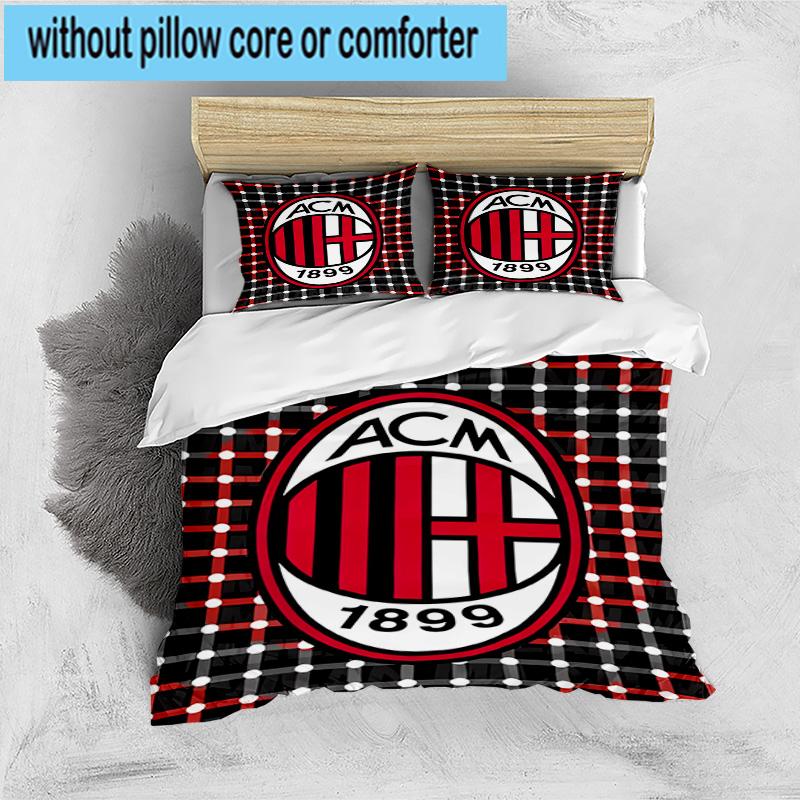 3pcs Milan Football Club Printed Bedding Set Duvet Cover Closure Includes 1 Duvet Cover & 2 Pillowcases Bedding Sets Home Decor Gifts