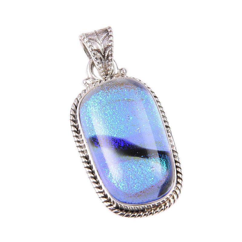 Natural Dico Glass Gemstone 925 Solid Sterling Silver Gift Pendant 1.25" u6O80