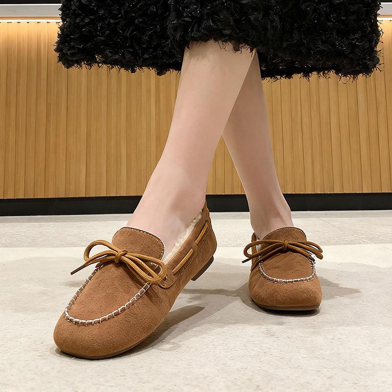 French Thick Heel Beanie Shoes Women's 2025 Winter New Velvet Warm Cotton Shoes Soft Sole Lazy Pregnant Women Mother Shoes