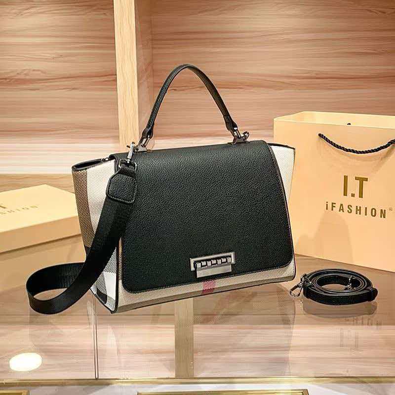 "2023 Women's Genuine Leather Plaid Shell Handbag - Versatile, Large Capacity, Shoulder & Messenger Bag"