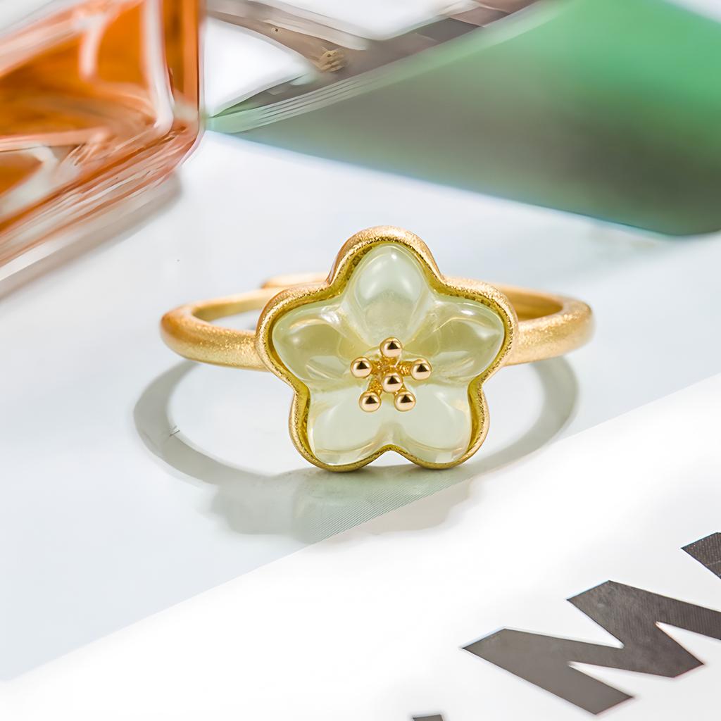 PANJBJ Anello Geometrico in Argento Sterling 925 con Giada di Hotan per Donna Ragazza Regolabile Gioielli Delicati Retrò Regalo di Compleanno Dropshipping