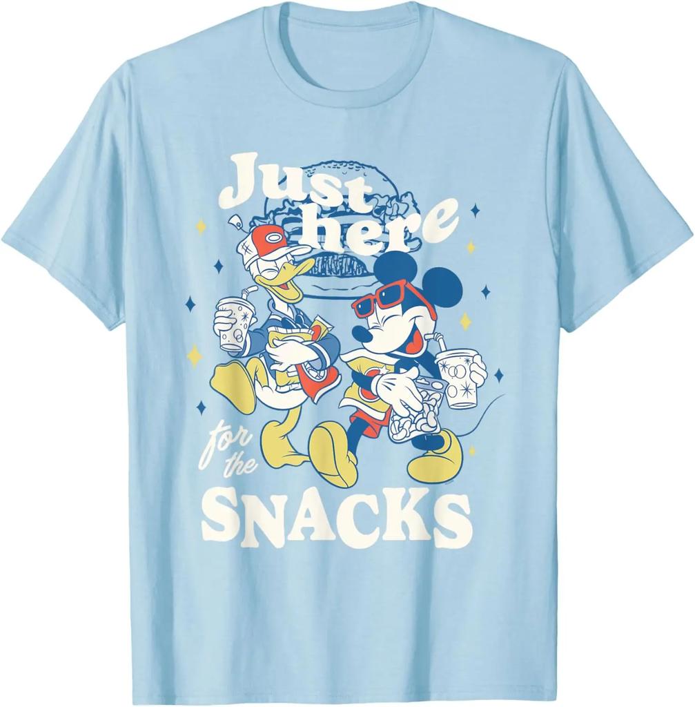 Hot Fashion Casual Disney Mickey & Donald "Just Here for The Snacks" Road Trip T-Shirt S-4XL Four Seasons