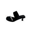 Fashion Chunky Sandals Summer New Square Head Shallow Mouth Rhinestone Buckle Anti-slip Wear-resistant High Heels