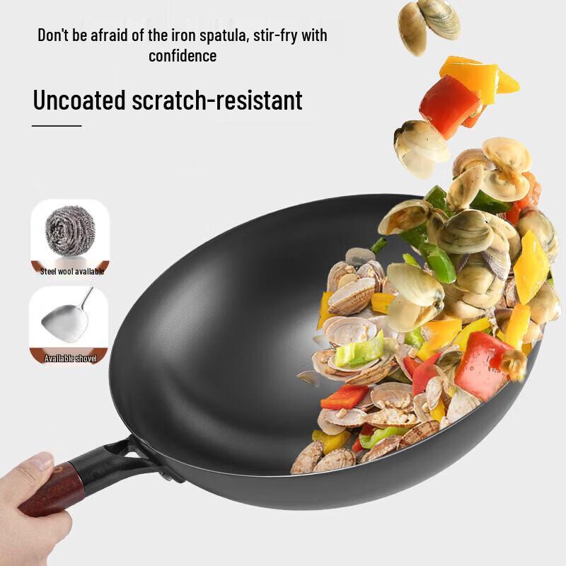 ONYLM 34cm Pre-Seasoned Cast Iron Wok with Lid