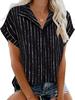 2026 Spring/Summer Retro Slim Fit Striped Lapel Short Sleeve Women's Shirt