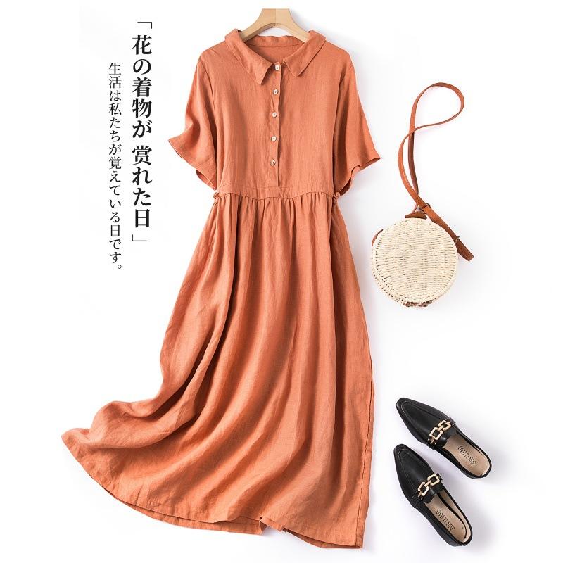 Dam Kortärmad Blus Krage Konstnärlig Vintage Lång Kjoldräkt