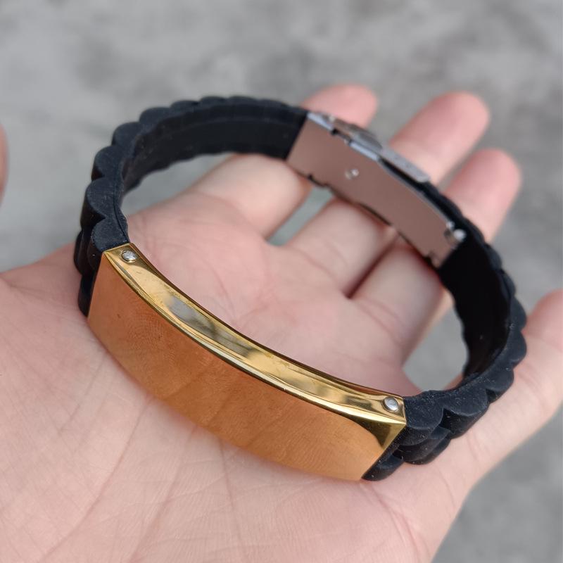 European & American Fashion Men's Silicone & Stainless Steel Engraved Bracelet