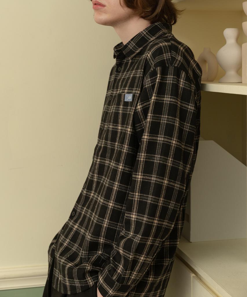 SELITIO Label Point Vintage Check Shirt Black
