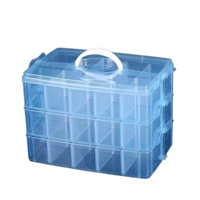 3 Tiers Removable Storage Case Clear with Handle Stackable Storage Container Visible Adjustable Compartments