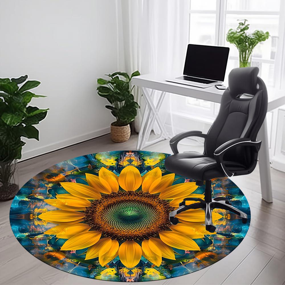 1pc Sunflower Kaleidoscope Office Round Area Rug, Indoor Mat Suitable ForOffice, Under Office Chairs Bedroom Living Room Home Decor, D112
