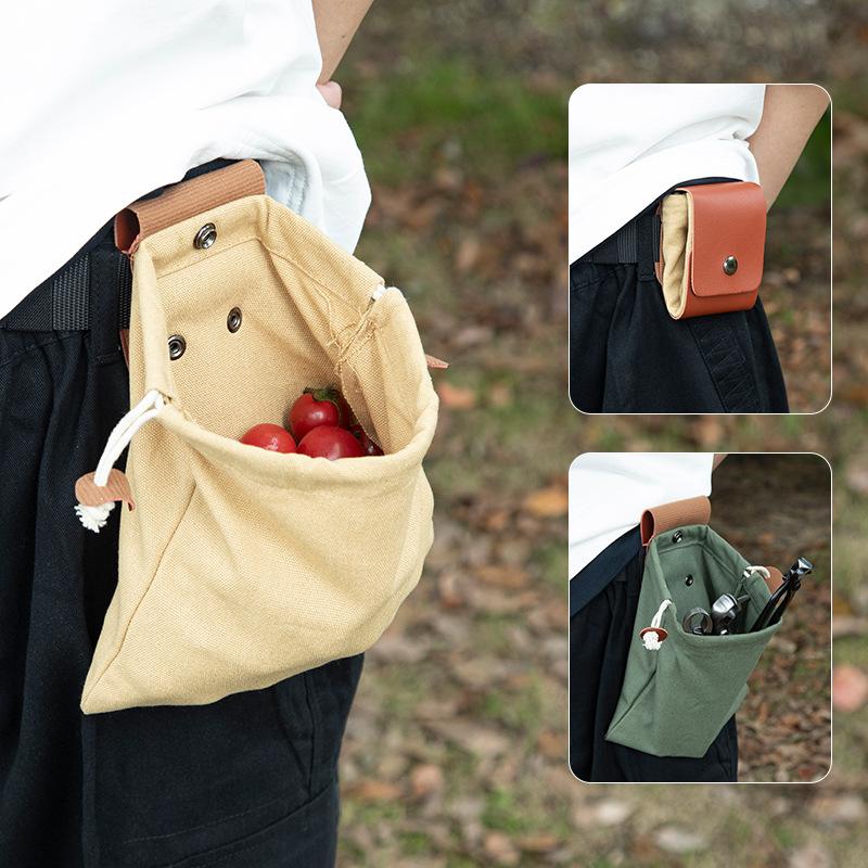1pc Outdoor Foraging Bag Fruit Picking Bag Waist Hanging Tool Waist Bag Bundle Bag Folding Canvas Tool Storage Bag