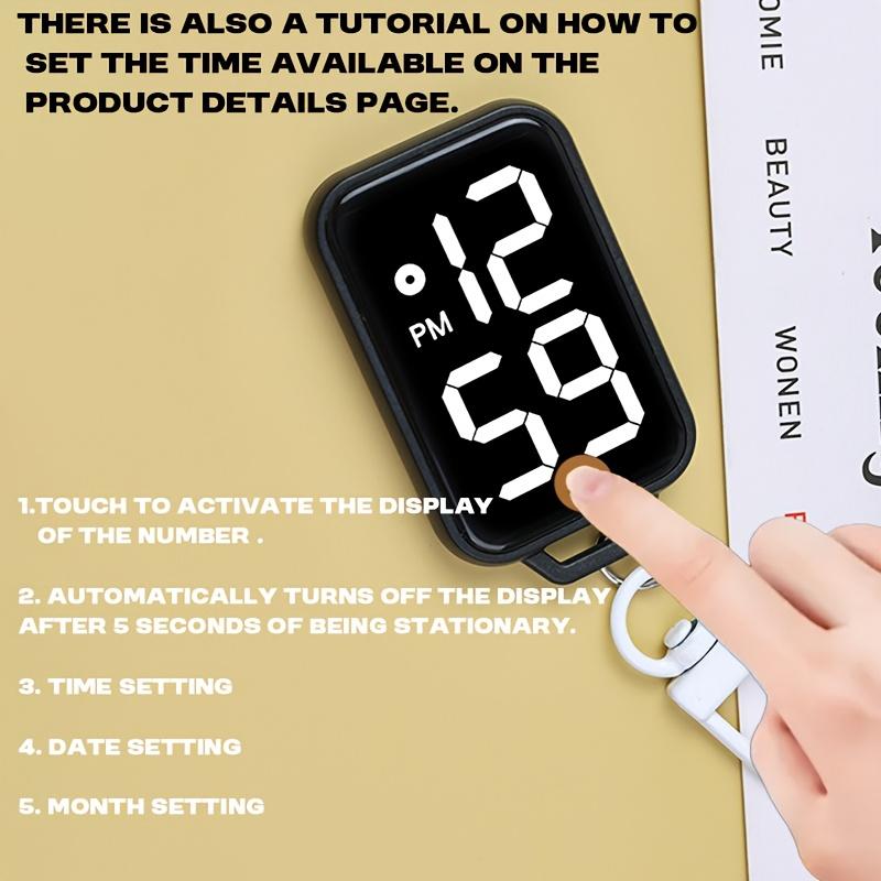 LED Keychain Pocket Watch Digital Electronic Watch Keychain Luminous Function Hanging Watch Touch Display Digital Pendant Watch