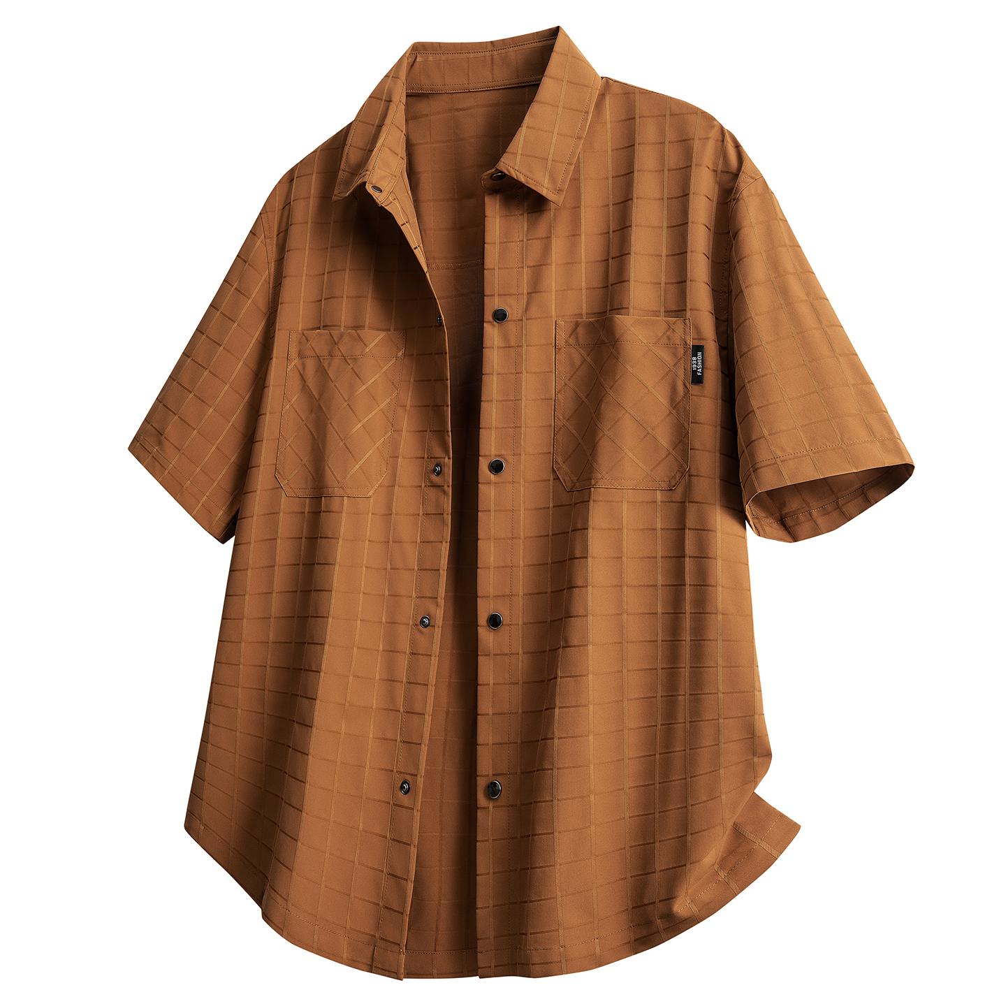 

Dmao Plus size plus size classic solid color versatile lapel men s short-sleeved shirt casual loose breathable top XL кавовий