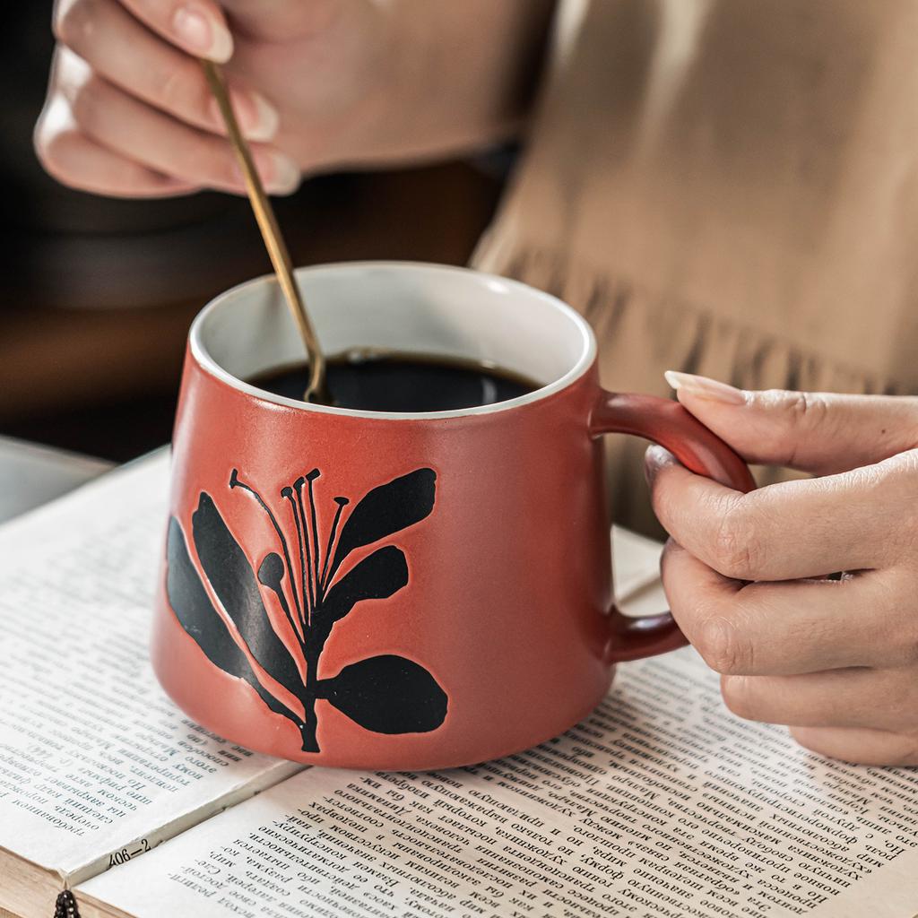 Retro Style Cup Orange Mug Ceramic Coffee Cup Household Water Cup Breakfast Milk Cup Creative Flower Tea Cup