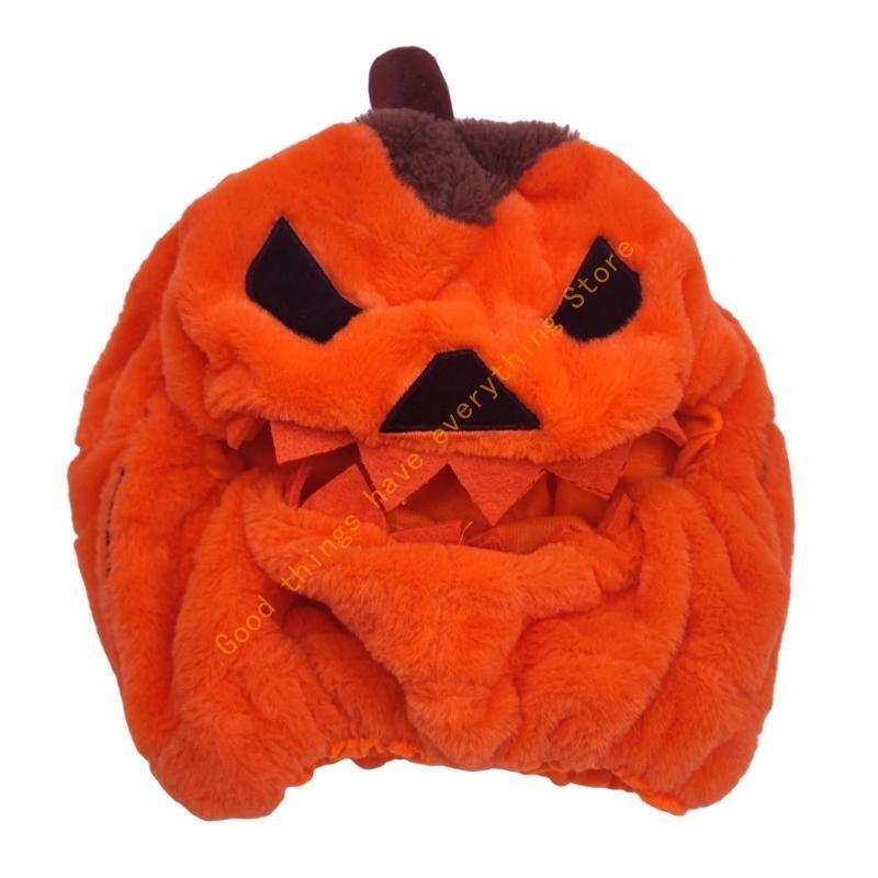 Unique Cartoon Plush Helmets Accessory Lovely Plush Pumpkins Helmets Hat for Bikers and Motorbikers 55KF