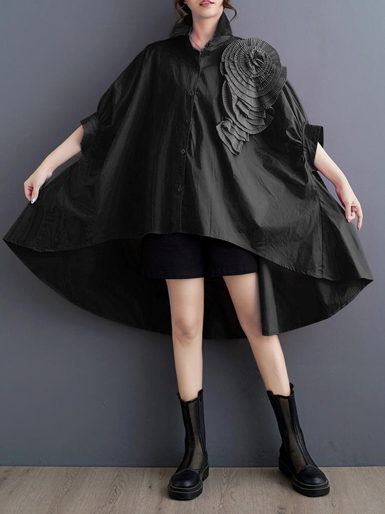 Xitao Irregular Bat Wing Sleeve Shirt Loose Three-dimensional Folds Flower Decoration Women Top ZY8813