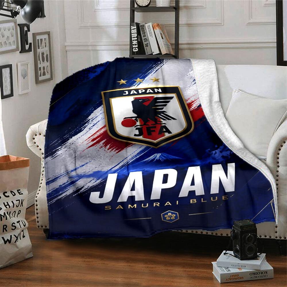 Blue Red Brush Stroke National Team Badge Print Flannel Throw Blanket, Soft Warm Cozy Bed Sofa Cover for Home Decor