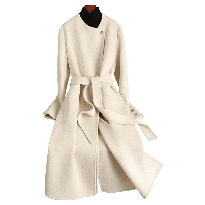 Autumn and winter new double-sided wool coat plus long knee-strap slim-fit premium woolen coat