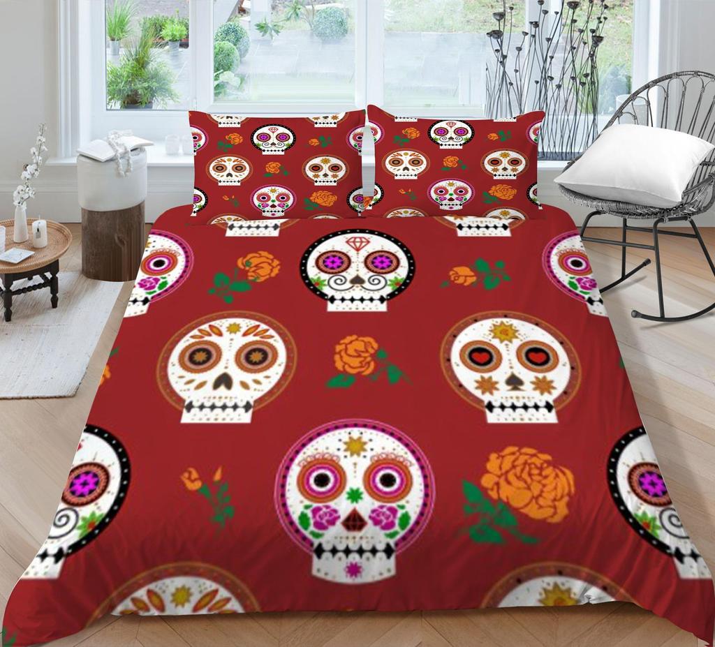 Home Duvet Cover Home Textiles Bed Set 3D Skull Print Bedding Bed Set Microfiber Breathable Warm Quilt Covers