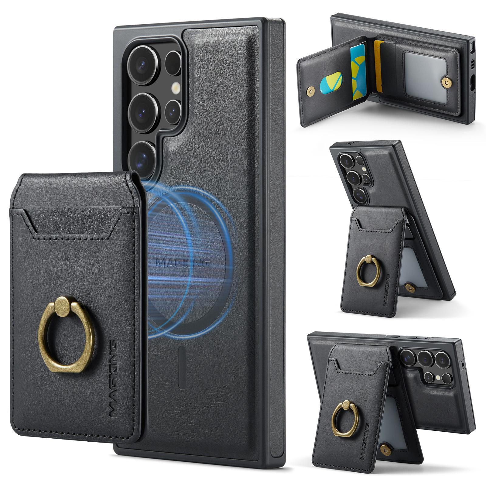 

For Samsung Galaxy S23 Ultra Magnetic Case PC+TPU+PU Phone Cover with Card Holder Black