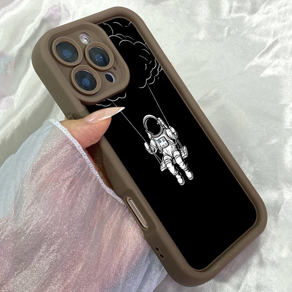 JT72 Black astronaut swings Phone for iPhone 17 16 Pro Max Samsung S26 S25 Ultra A17 A16 A07 A56 Xiaomi 15T Redmi Note 14 Pro Plus Soft TPU Case Cover