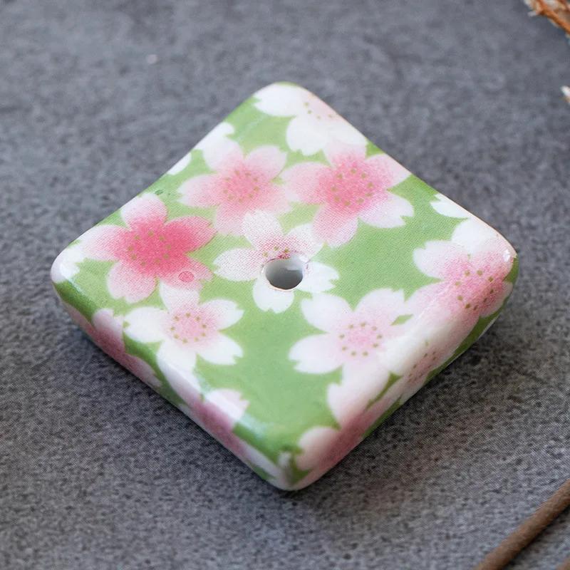 1pc Painted Square Incense Stick Holder Japanese Retro Pattern Incense Base Tea Ceremony Accessories Home Decoration