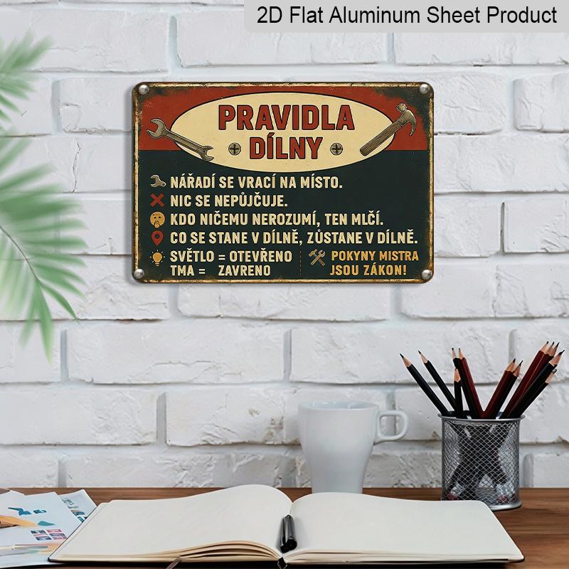 2D Flat 1pc Vintage Czech Slogan Metal Wall Art - Funny Construction Worker Quotes, Retro Garage Decor with Wrench Graphic - Heavy-Duty Aluminium