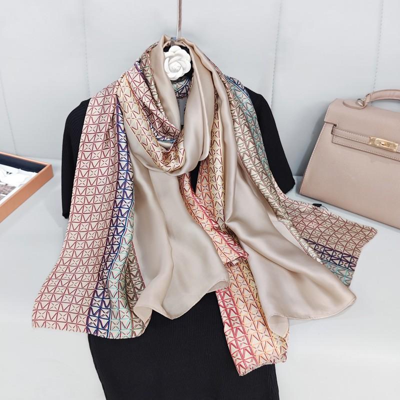 New Imitation Silk Printed Silk Scarf for Women  Versatile Geometric Sun Protection Beach Towel Ethnic Style Decoration Gauze Shawl