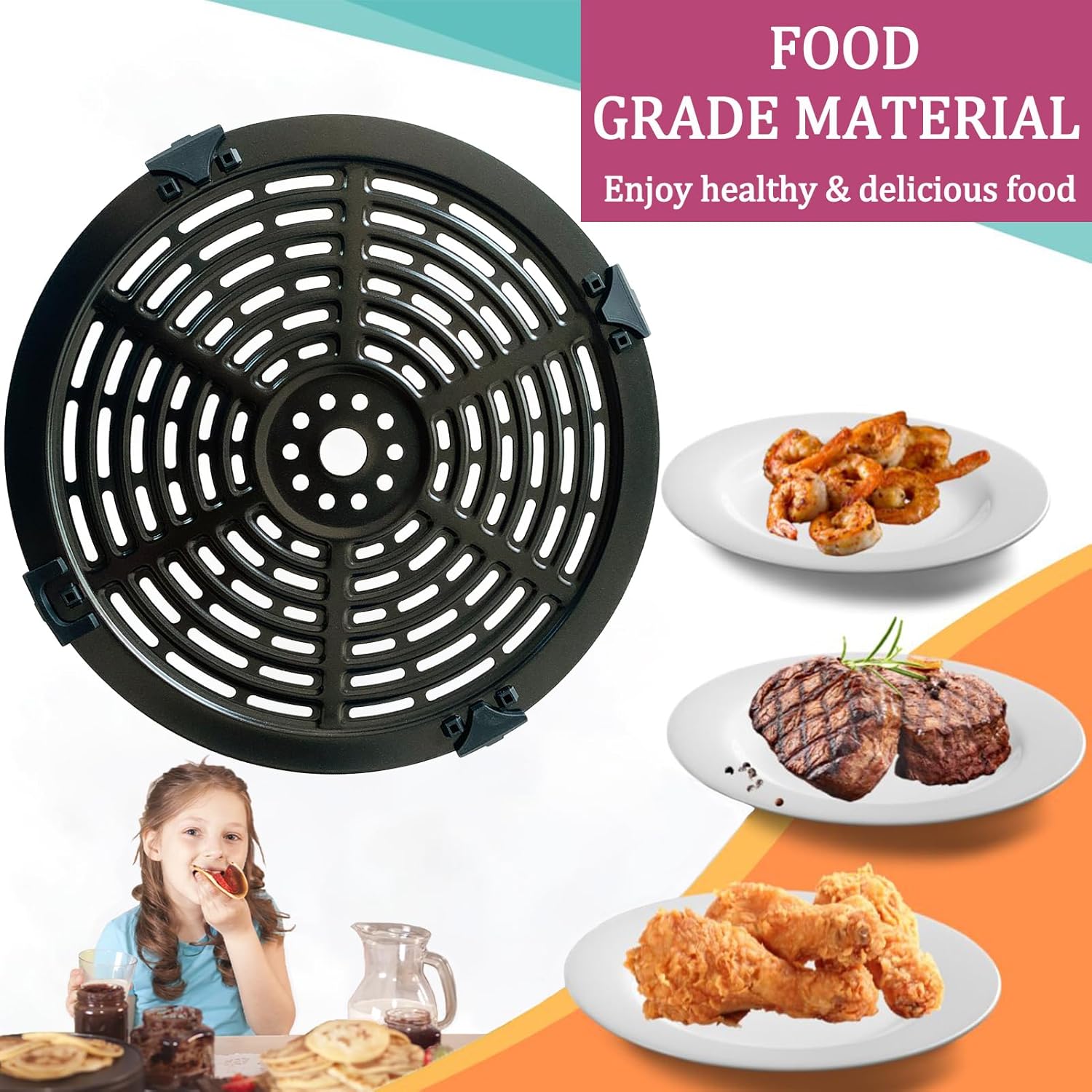 8QT Round Air Fryer Grill Crisper Plate for Bella Pro Series 8QT Air Fryers, Upgraded Air Fryer Grill Pan Crisper Tray Insert Grate Rack Grid Shelf