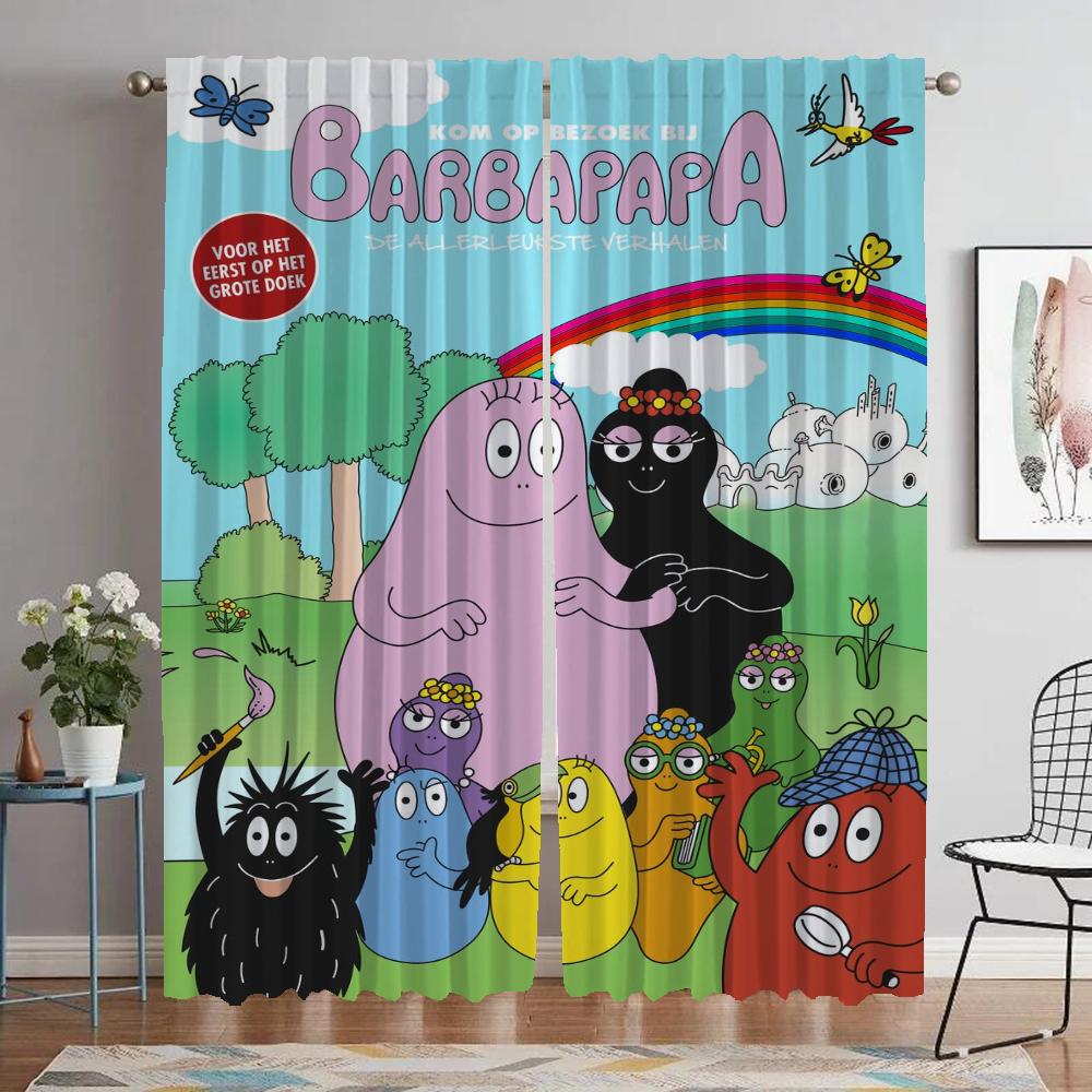 Les Barbapapa Window Curtain for Room 2 Panel Kitchen Curtains Partition Tulle for Bedroom Shades Home Interior Curtains Living