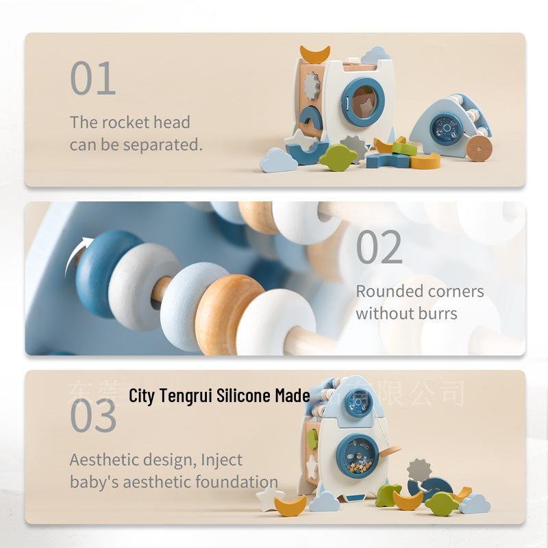 Montessori Wooden Rocket: Early Education 5-in-1 Shape & Bead Matching Toy Set for Children.
